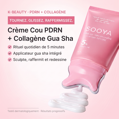 Crème Cou PDRN Collagène Sooya, tube rose à gua sha intégré